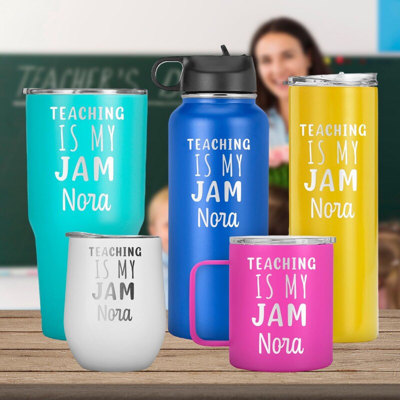 Teaching is My Jam Personlaized Name Tumbler for Favorite Teacher, Teacher Day Gift, Travel Mug, Funny Teacher Gift